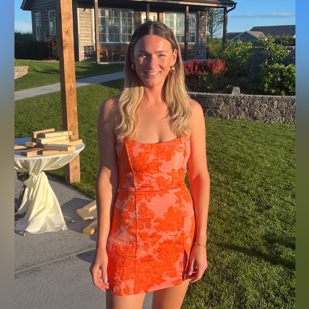 Showpo strapless orange floral dress